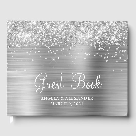 Glittery Silver Foil Wedding Gästebuch (Vorderseite)
