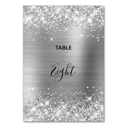 Glittery Silver Foil Wedding Tischnummer (Rückseite)