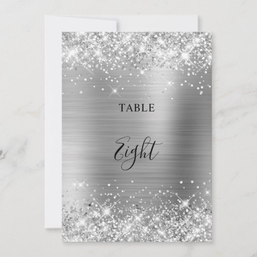 Glittery Silver Foil Wedding Tischnummer 12x18 Car (Vorderseite)