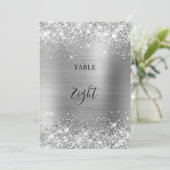 Glittery Silver Foil Wedding Tischnummer 12x18 Car (Stehend Vorderseite)