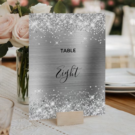 Glittery Silver Foil Wedding Tischnummer 12x18 Car