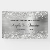 Glittery Silver Foil Wedding Willkommen Banner (Horizontal)