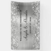 Glittery Silver Foil Wedding Willkommen Banner (Vertikal)
