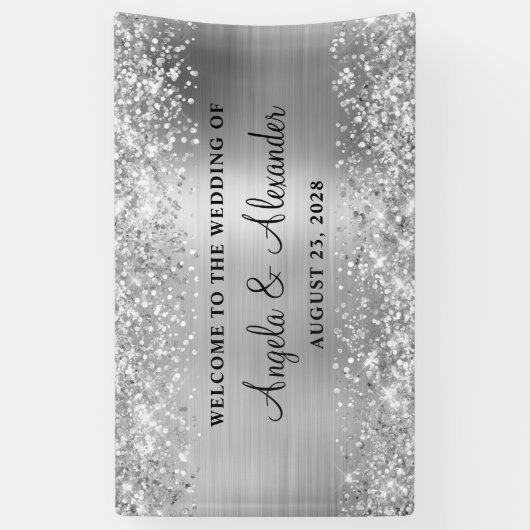 Glittery Silver Foil Wedding Willkommen Banner (Vertikal)