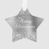 Glittery Silver Frohe Weihnachten Ornament (Rückseite)