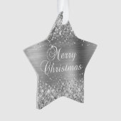 Glittery Silver Frohe Weihnachten Ornament (Vorderseite)