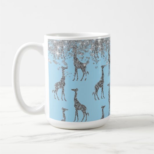 Glittery Silver Giraffe on Dreamy Blue Kaffeetasse (Links)