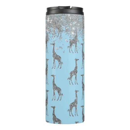 Glittery Silver Giraffe on Dreamy Blue Thermosbecher (Rückseite)