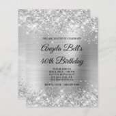 Glittery Silver Girly Glam Einladung (Vorne/Hinten)