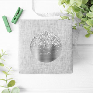 Glittery Silver Girly Signature Calligraphy Runder Aufkleber