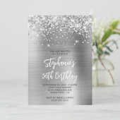 Glittery Silver Glam 30. Geburtstag Pinselschrift Einladung (Stehend Vorderseite)