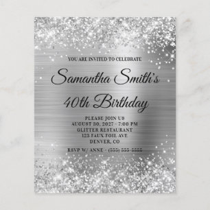 Glittery Silver Glam 40. Geburtstag Einladung Flye Flyer