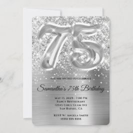 Glittery Silver Glam 75. Geburtstag Einladung