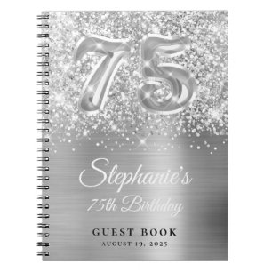 Glittery Silver Glam 75th Birthday Guestbook Notizblock