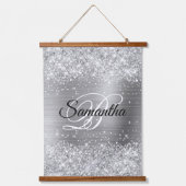 Glittery Silver Glam Extravagant Monogram Wandteppich Mit Holzrahmen (Vorderseite)