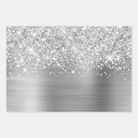 Glittery Silver Glam Geschenkpapier Set (Vorderseite)