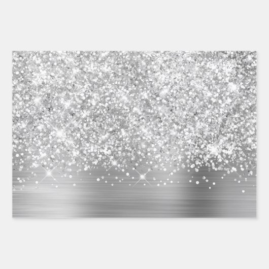 Glittery Silver Glam Geschenkpapier Set (Vorderseite 3)