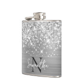 Glittery Silver Glam Mit Monogramm Flachmann (Links)