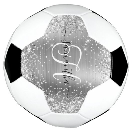 Glittery Silver Glam Monogram Fußball (Gedreht)