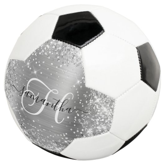 Glittery Silver Glam Monogram Fußball (Dreiviertel)