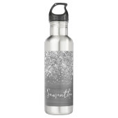 Glittery Silver Glam Name Edelstahlflasche (Vorderseite)