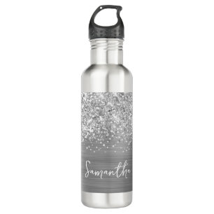 Glittery Silver Glam Name Edelstahlflasche