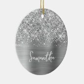 Glittery Silver Glam Name Foto Keramik Ornament (Rechts)