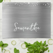 Glittery Silver Glam Name Geschirrtuch (Gefaltet)