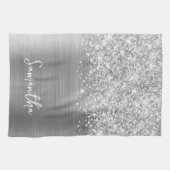 Glittery Silver Glam Name Geschirrtuch (Horizontal)