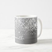 Glittery Silver Glam Name Kaffeetasse (VorderseiteRechts)