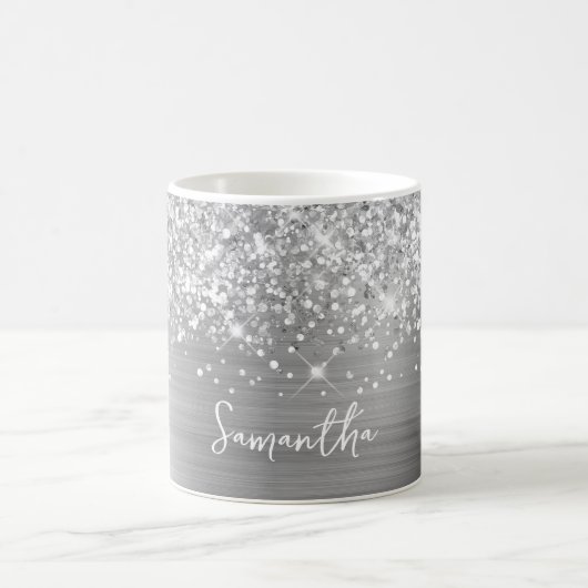 Glittery Silver Glam Name Kaffeetasse (Mittel)