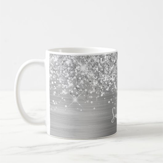 Glittery Silver Glam Name Kaffeetasse (Links)
