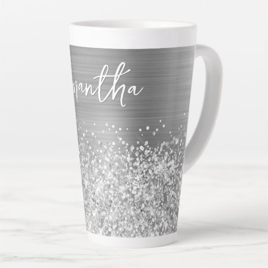 Glittery Silver Glam Name Milchtasse (Rechte Ecke)
