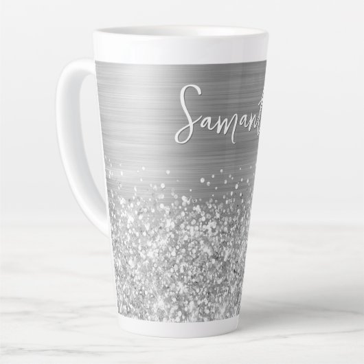 Glittery Silver Glam Name Milchtasse (Linke Ecke)