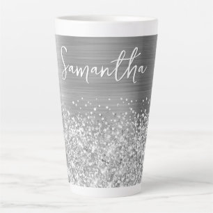 Glittery Silver Glam Name Milchtasse