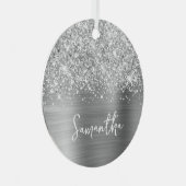 Glittery Silver Glam Name Ornament Aus Metall (Vorderseite Rechts)