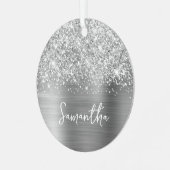 Glittery Silver Glam Name Ornament Aus Metall (Vorderseite links)