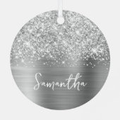 Glittery Silver Glam Name Ornament Aus Metall (Rückseite)