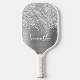 Glittery Silver Glam Name Pickleball Schläger