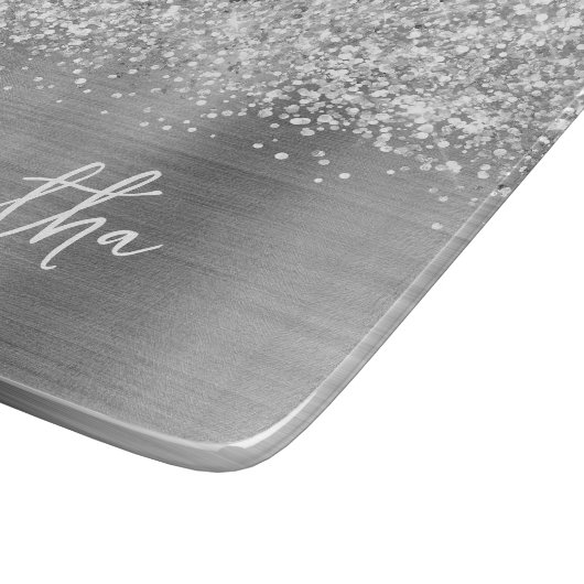 Glittery Silver Glam Name Schneidebrett (Ecke)