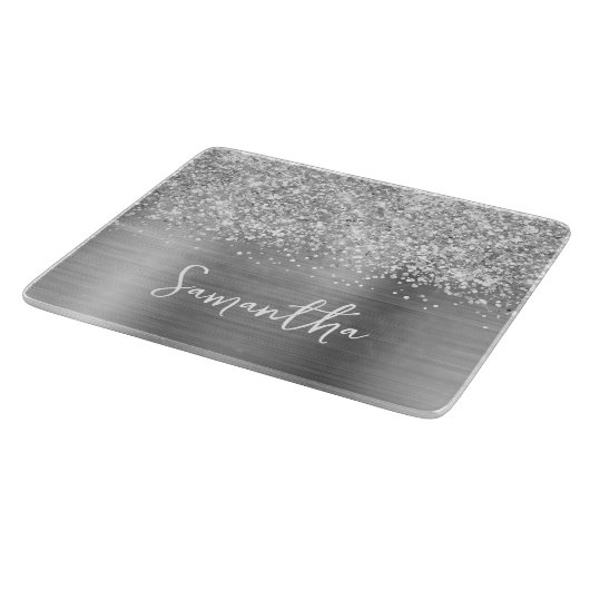 Glittery Silver Glam Name Schneidebrett (Ecke)