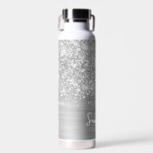 Glittery Silver Glam Name Trinkflasche (Vorne)