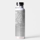Glittery Silver Glam Name Trinkflasche (Rechts)