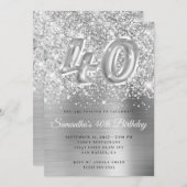 Glittery Silver Glam Nummer 40. Geburtstag Einladung (Vorne/Hinten)