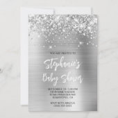 Glittery Silver Glam Online Registry Baby Dusche Einladung (Vorderseite)