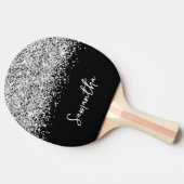 Glittery Silver Glam Schwarzweiß-Name Tischtennis Schläger (Seitenansicht)