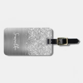 Glittery Silver Glam Script Name Gepäckanhänger (Vorderseite horizontal)