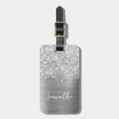 Glittery Silver Glam Script Name Gepäckanhänger (Vorderseite vertikal)