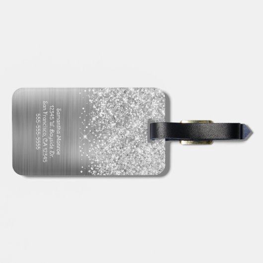Glittery Silver Glam Script Name Gepäckanhänger (Rückseite horizontal)