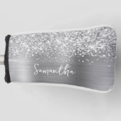 Glittery Silver Glam Script Name Golf Headcover (Vorderseite)